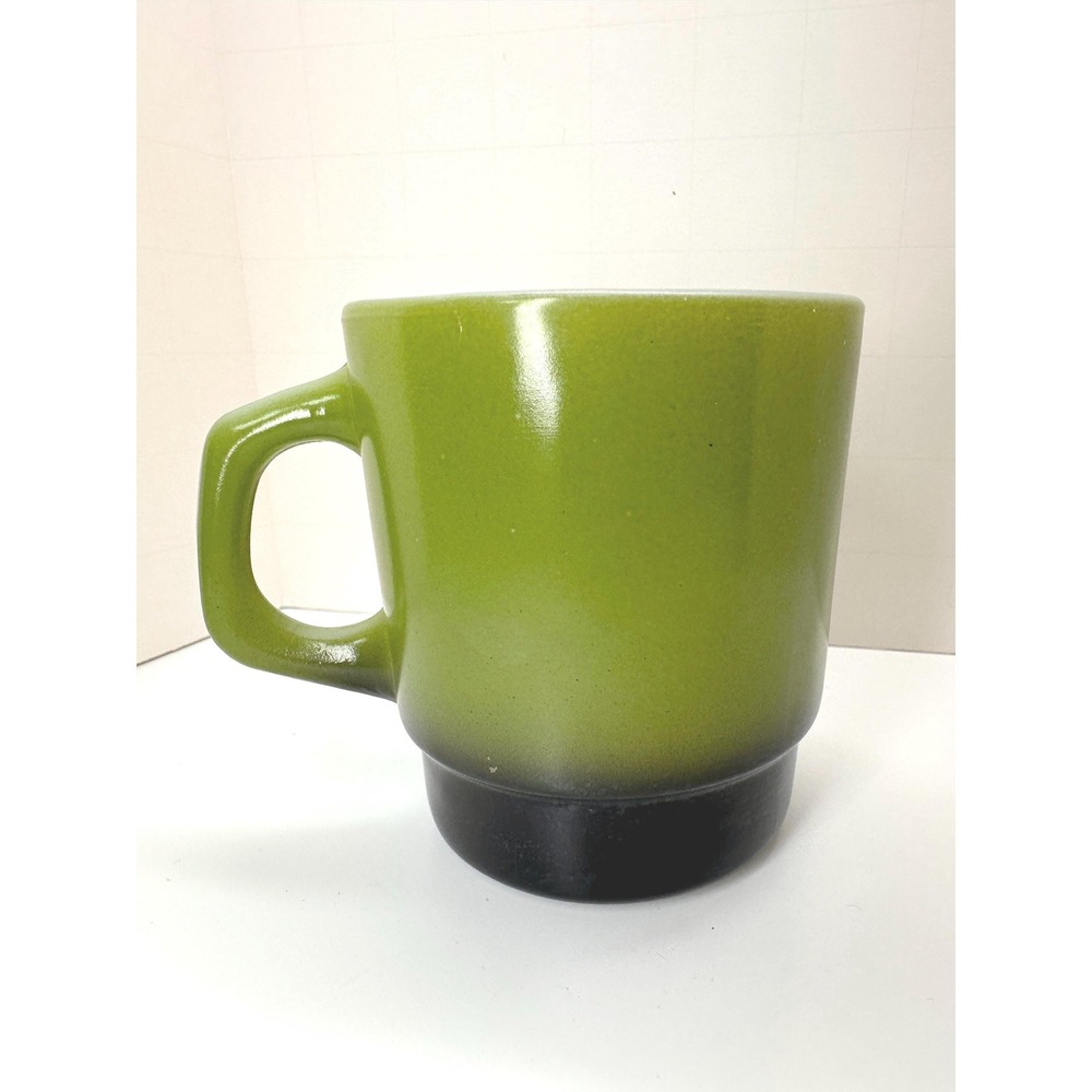 Fire King Anchor Hocking Stackable Mug Cup Green Black Gradient Milk Glass